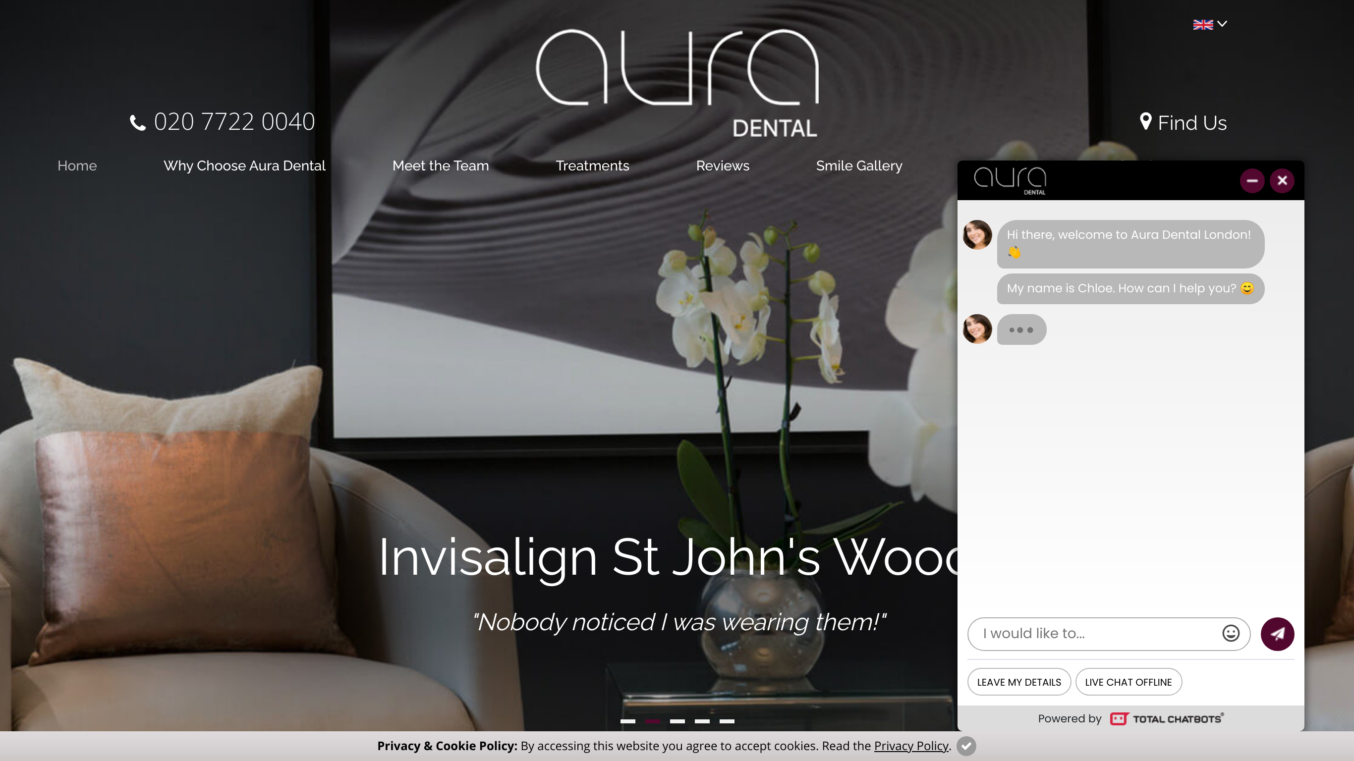 screenshot taken from auradentalspa.com