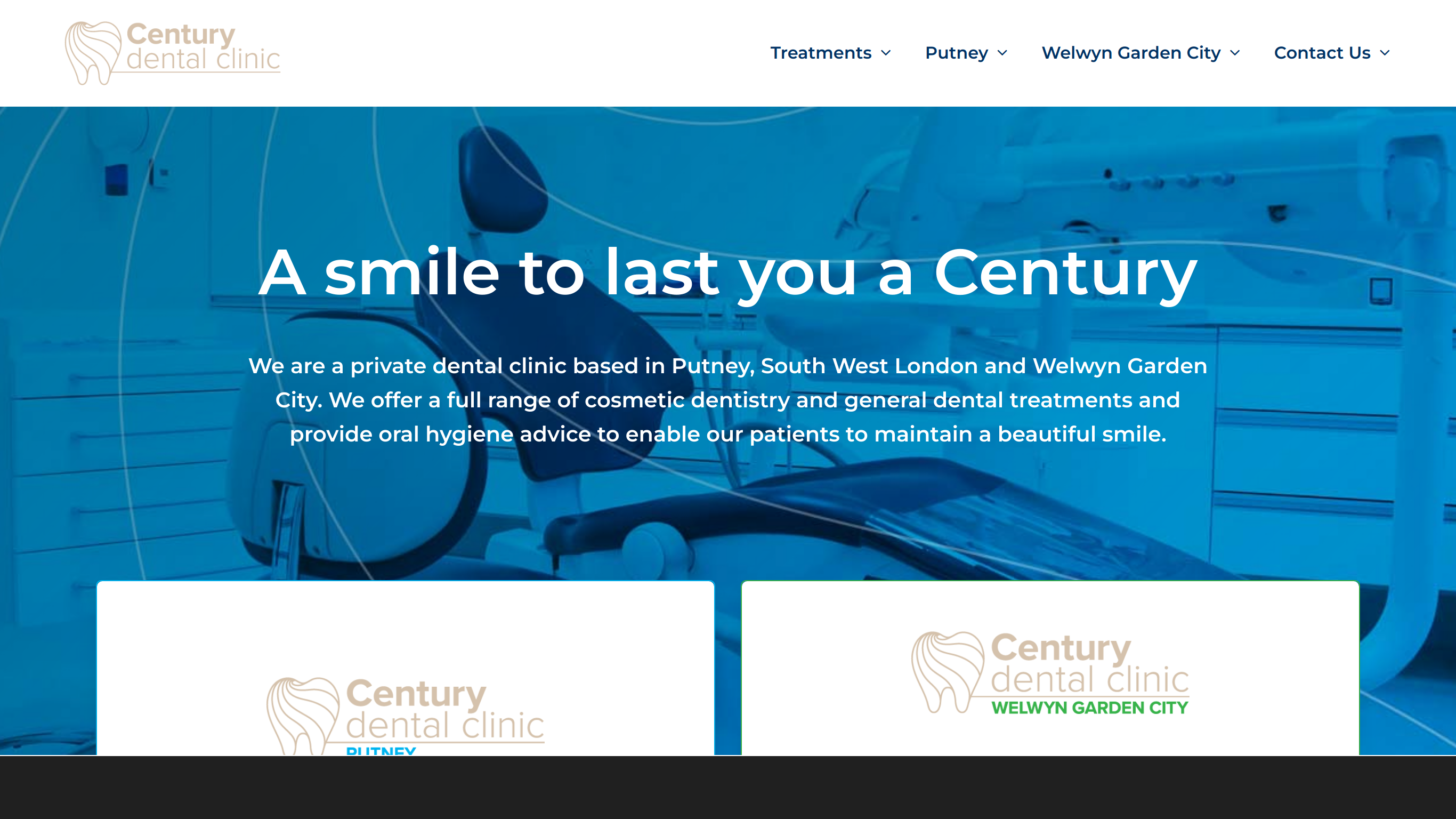 Website screenshot for Century Dental Clinic, Century House, London