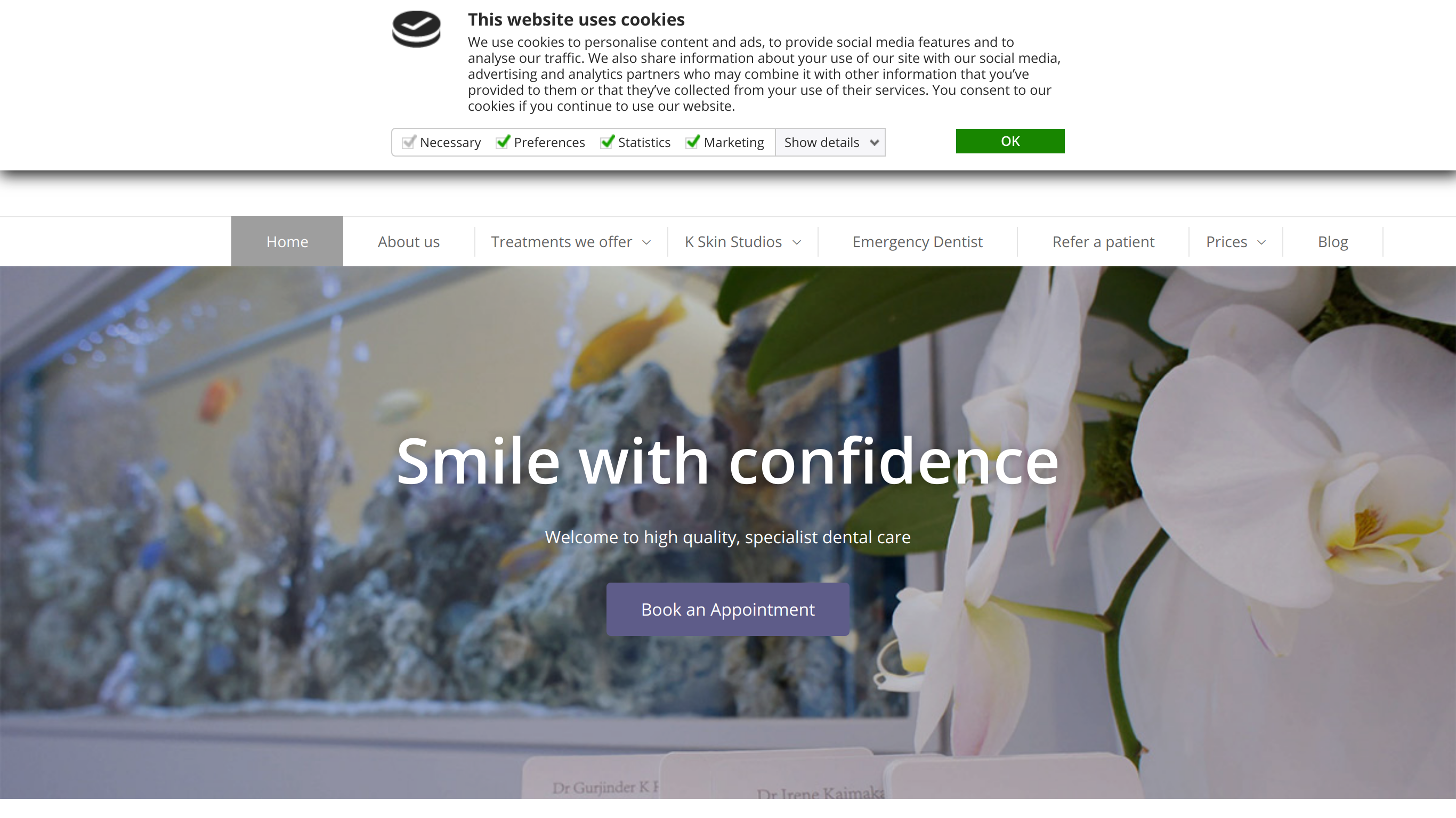 K Dental Studios Website screenshot for K Dental Studios, London