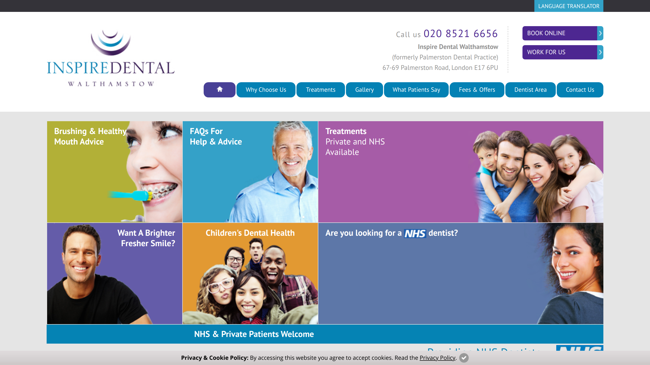 Inspire Dental Walthamstow screenshot taken from inspiredentalwalthamstow.co.uk