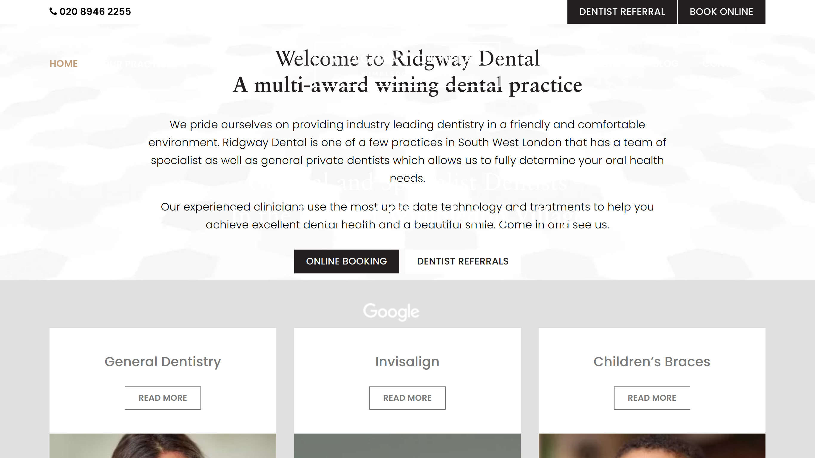 screenshot taken from ridgwaydental.co.uk