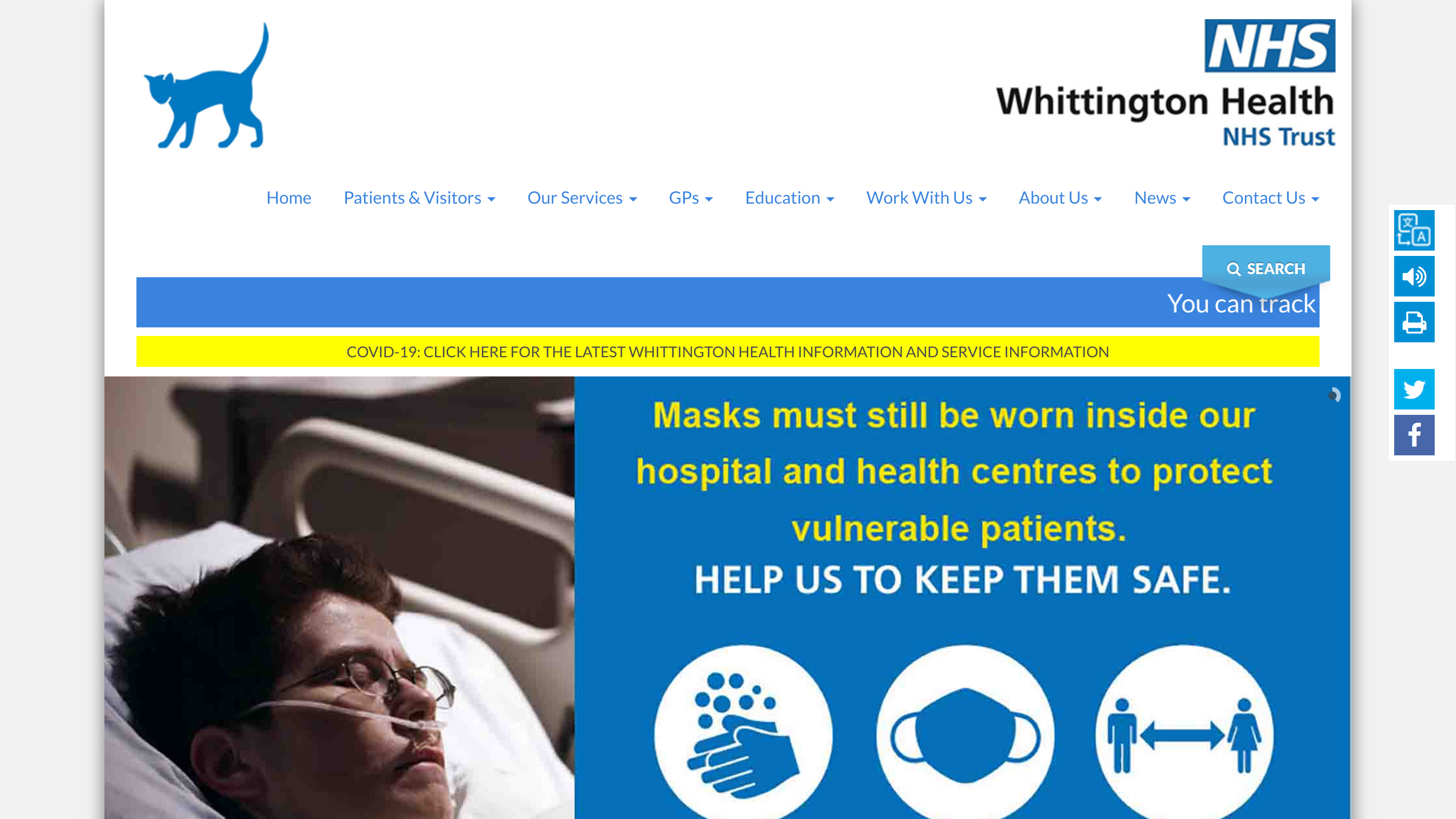 Website screenshot for Whittington Health Dental Service, London