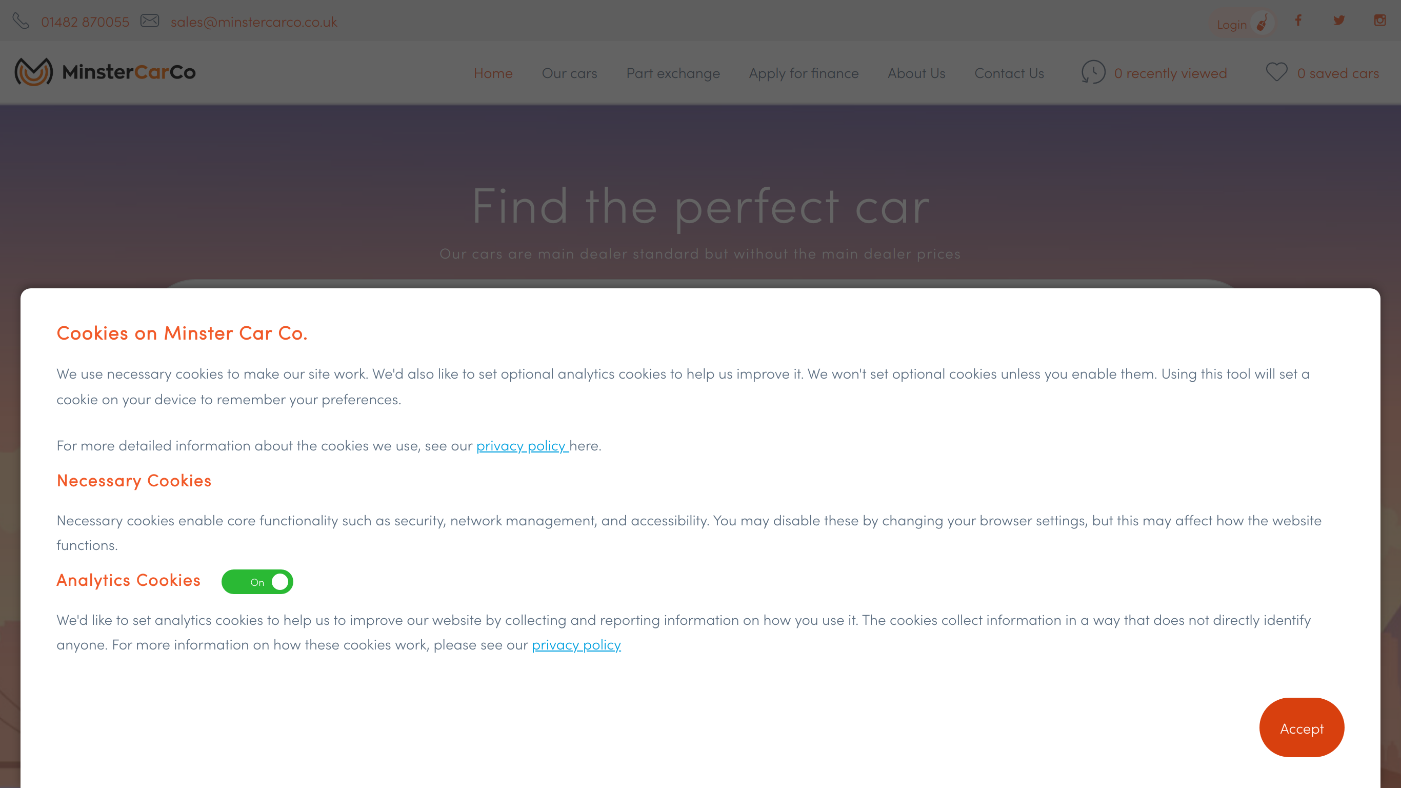 Minster Car Co screenshot taken from http://www.minstercarco.co.uk/