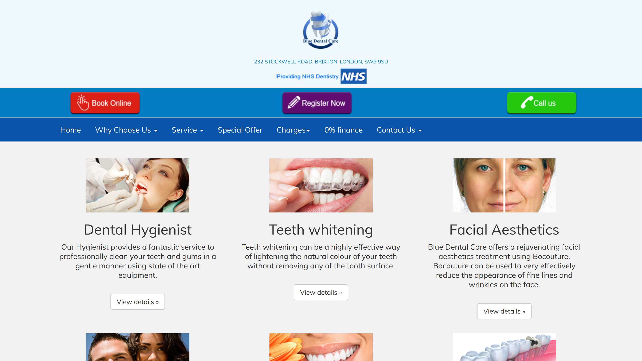 Blue Dental Care Brixton screenshot taken from bluedentalcare.co.uk