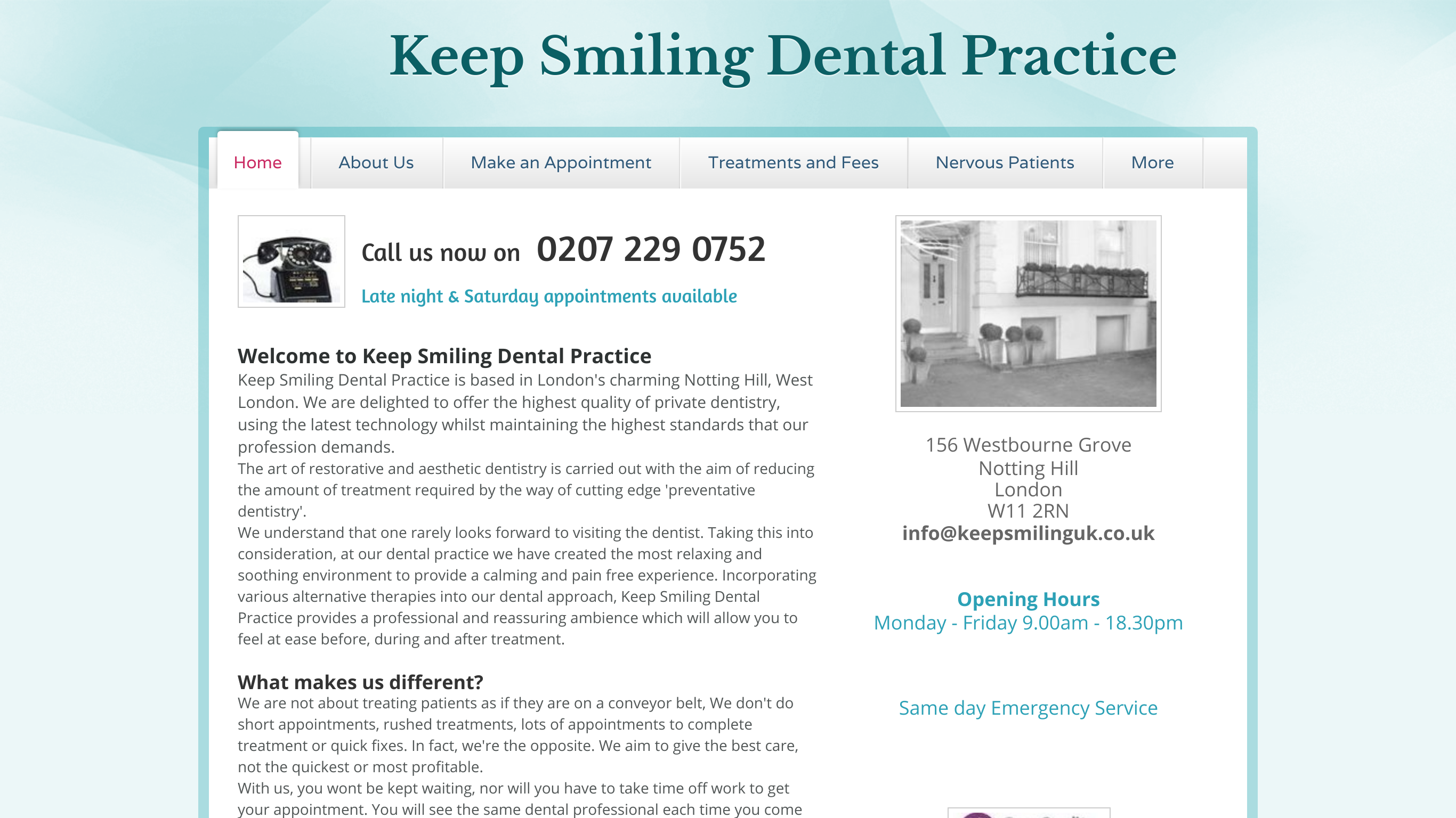Keep Smiling Dental Practice Website screenshot for Keep Smiling Dental Practice, London