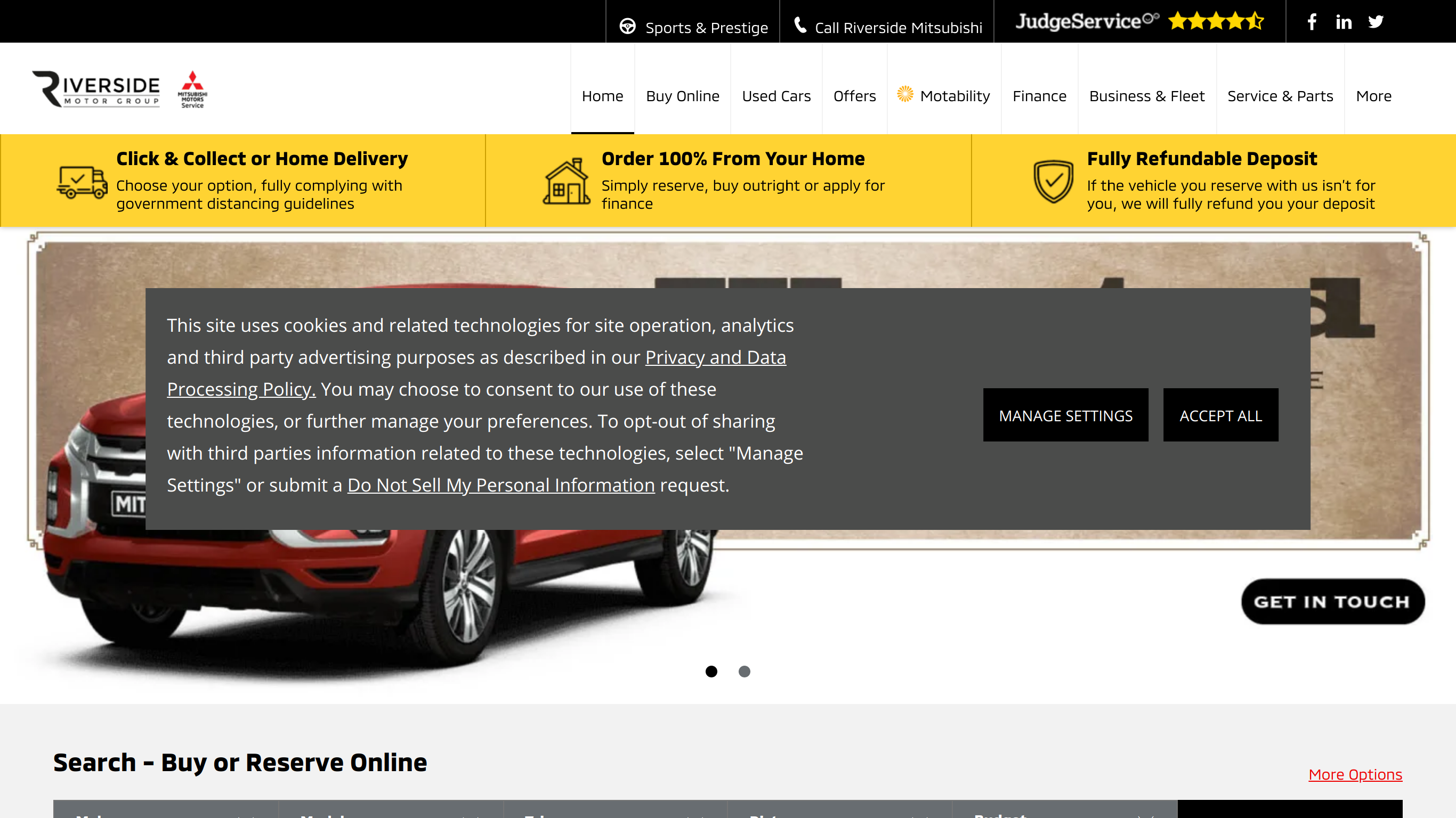 Riverside Mitsubishi Doncaster screenshot taken from https://www.riversidemotors.co.uk/mitsubishi/
