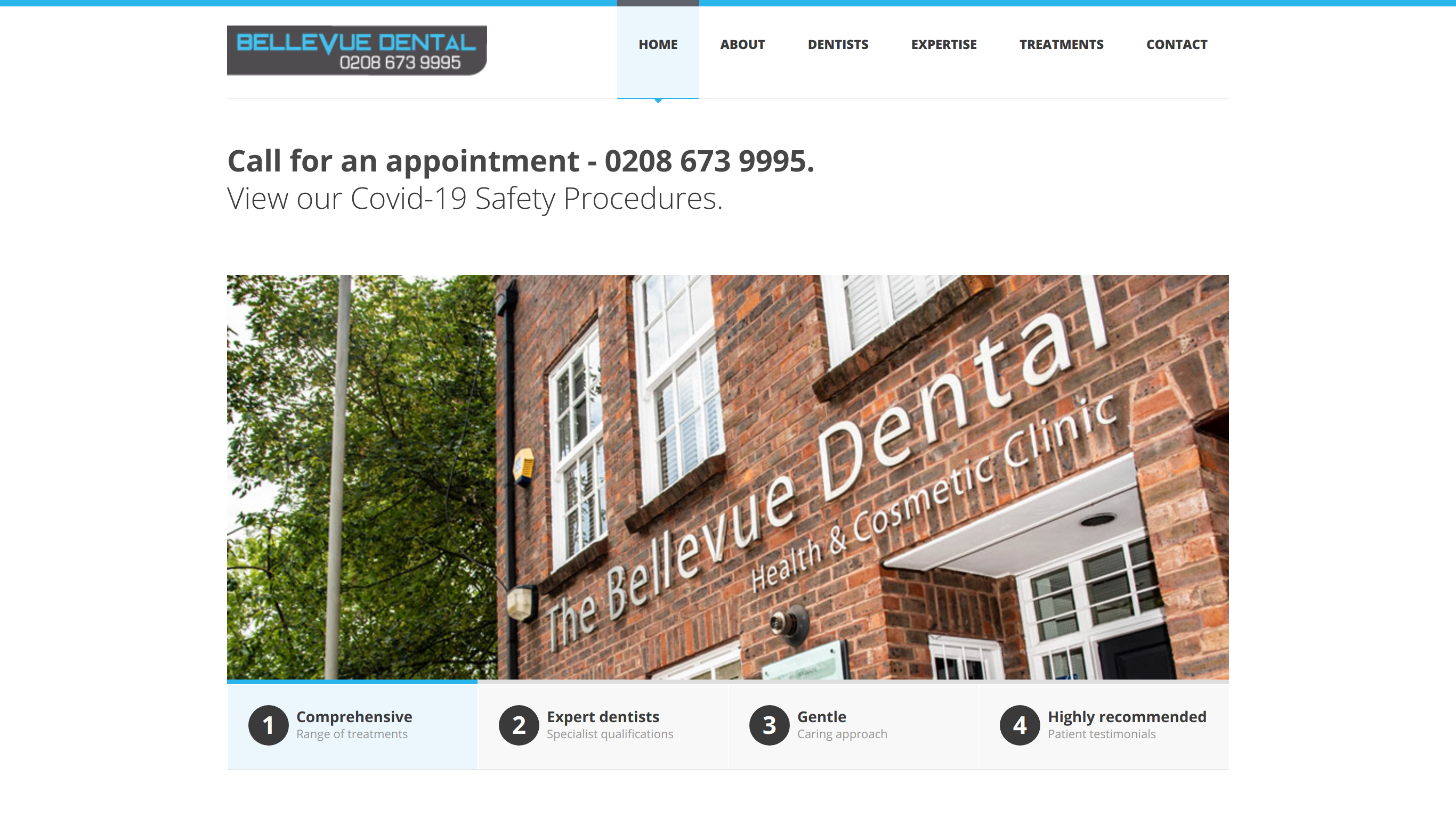 The Bellevue Dental Health & Cosmetic Clinic Website screenshot for The Bellevue Dental Health & Cosmetic Clinic, London