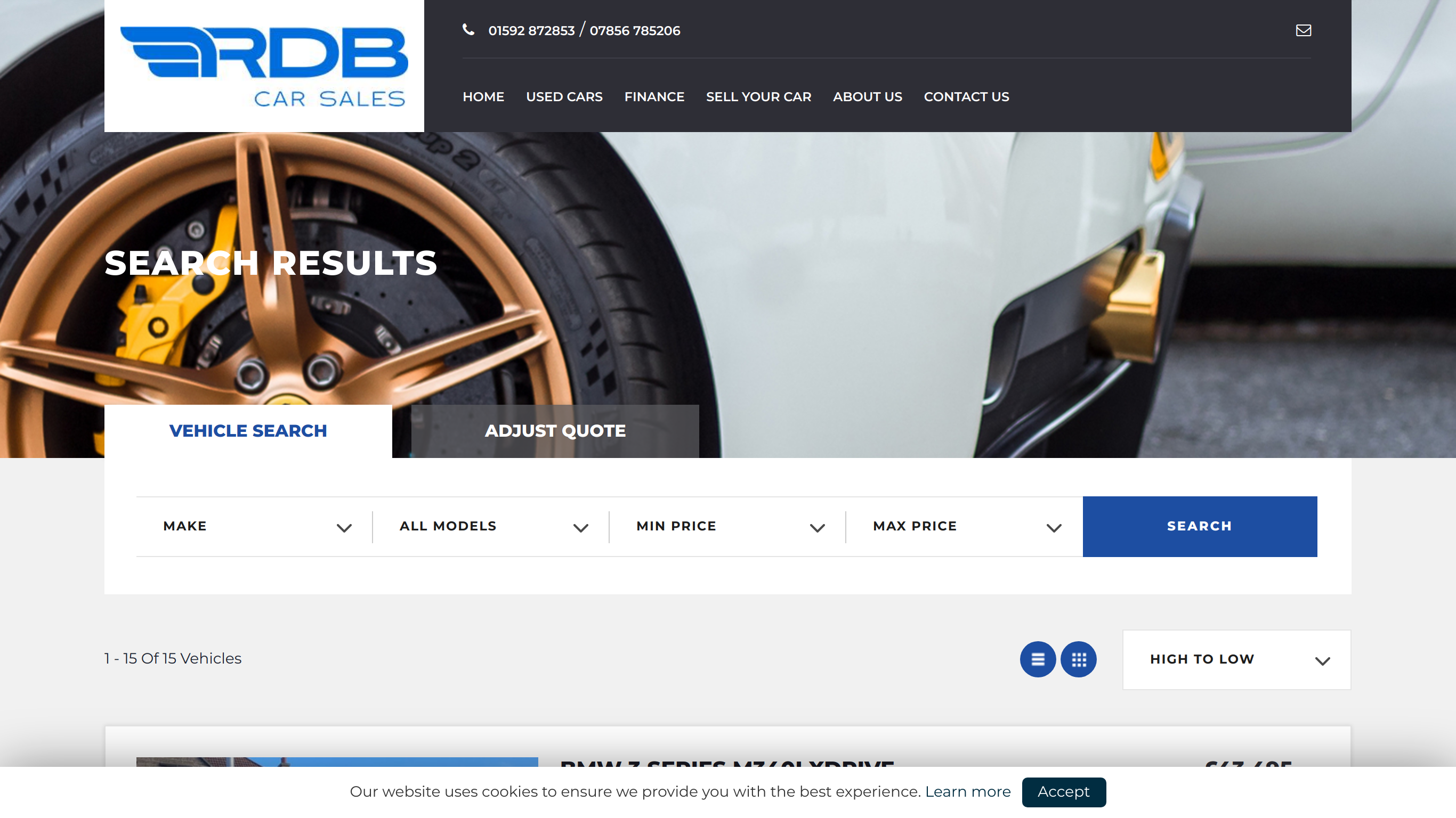 Rdb Car Sales screenshot taken from https://www.rdbcarsales.co.uk/results.php