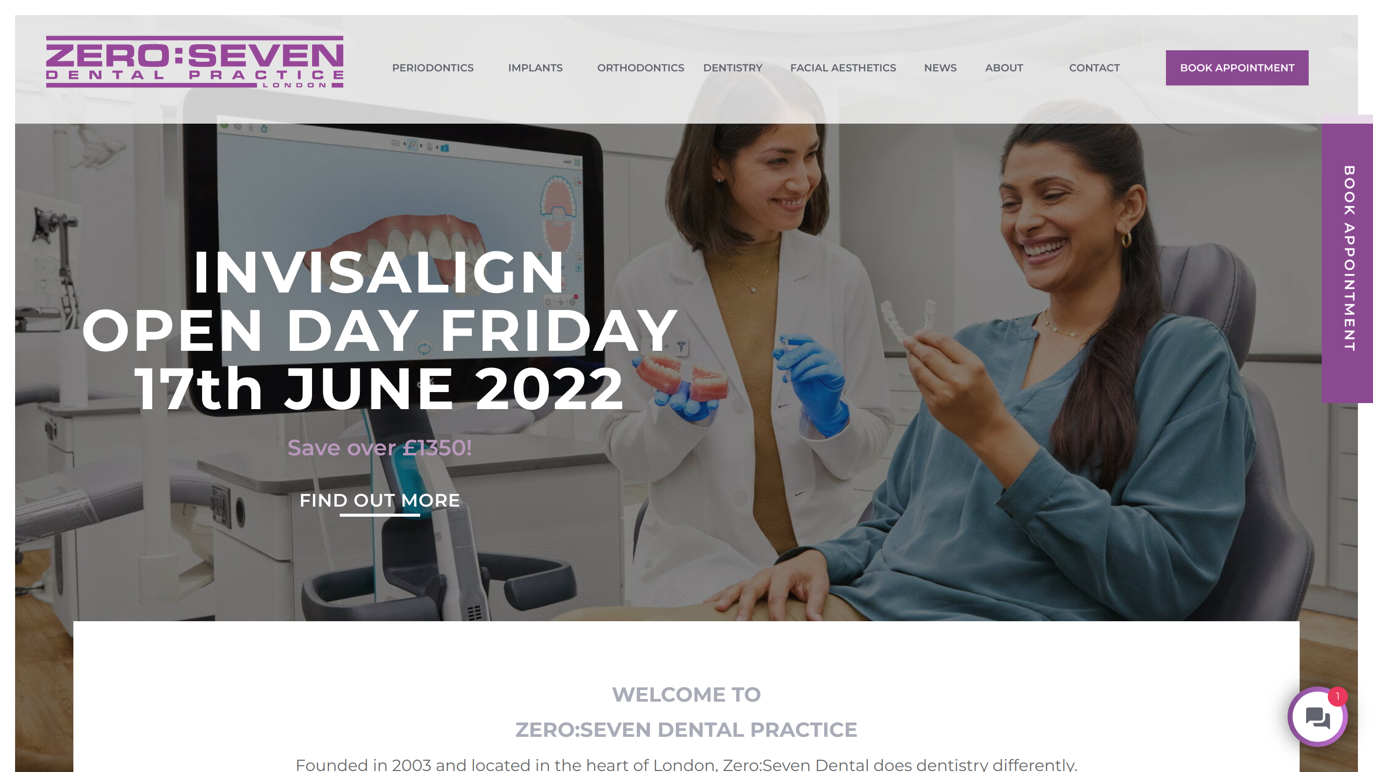 Website screenshot for Zero Seven Dental Practice, London