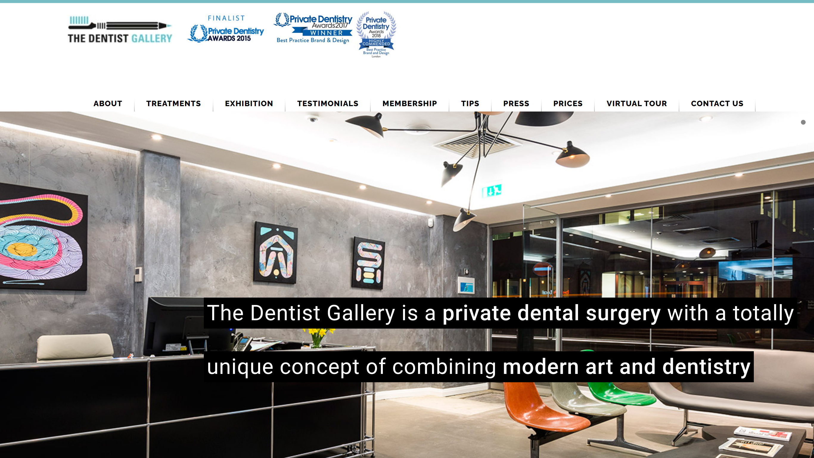 Website screenshot for The Dentist Gallery, London