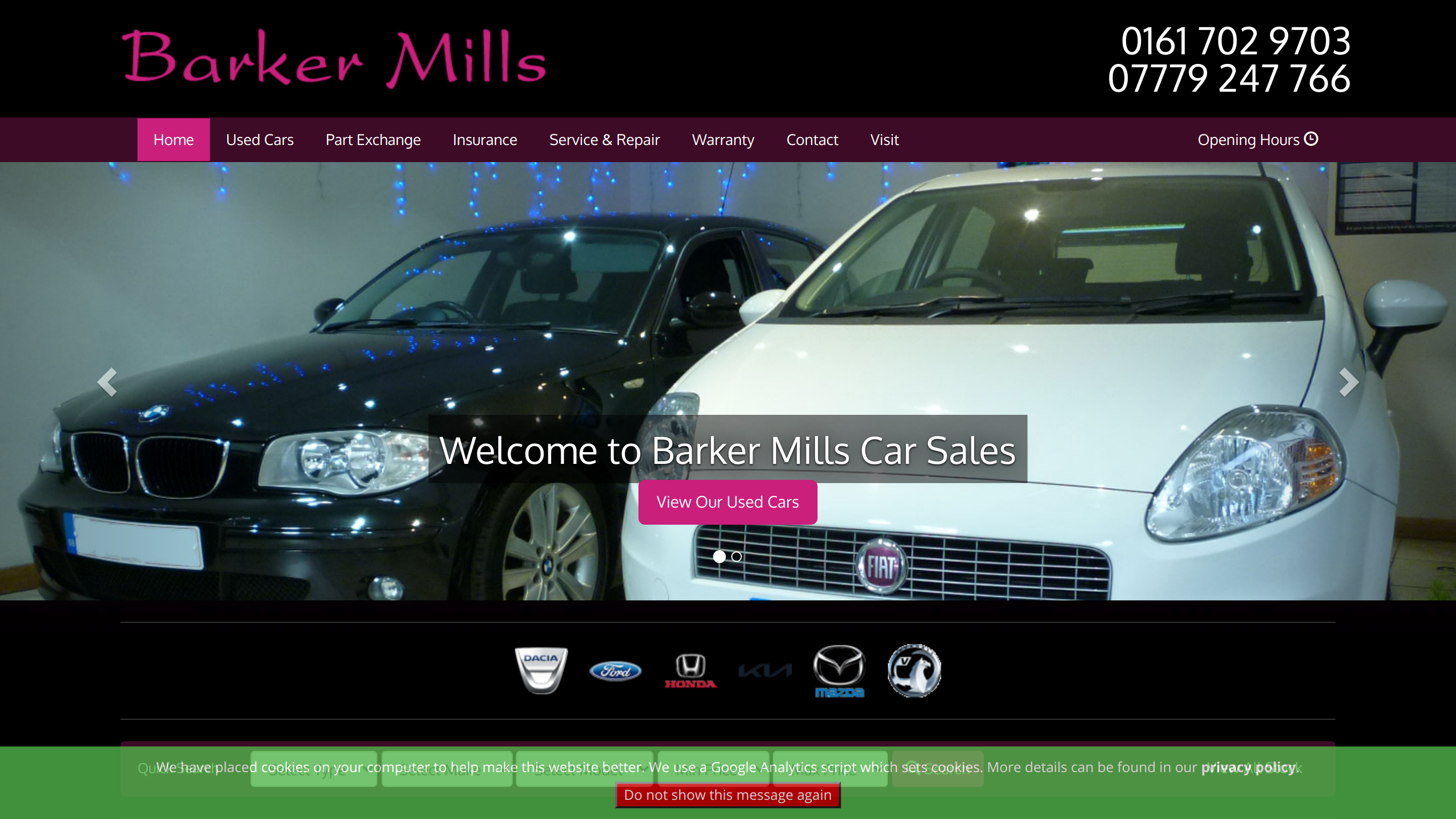 Barker Mills Car Sales screenshot taken from http://www.barkermills.co.uk/