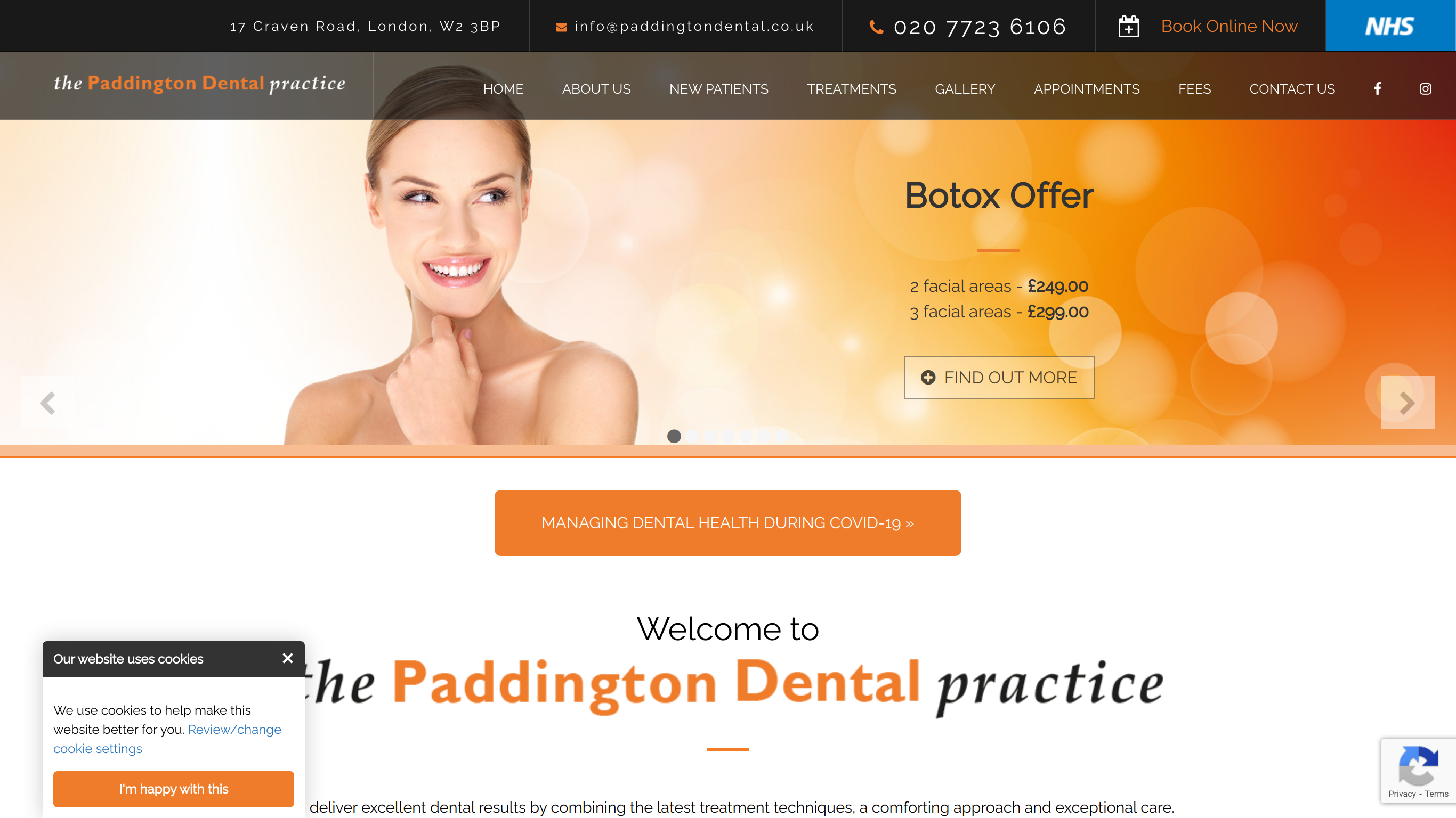 screenshot taken from paddingtondental.co.uk