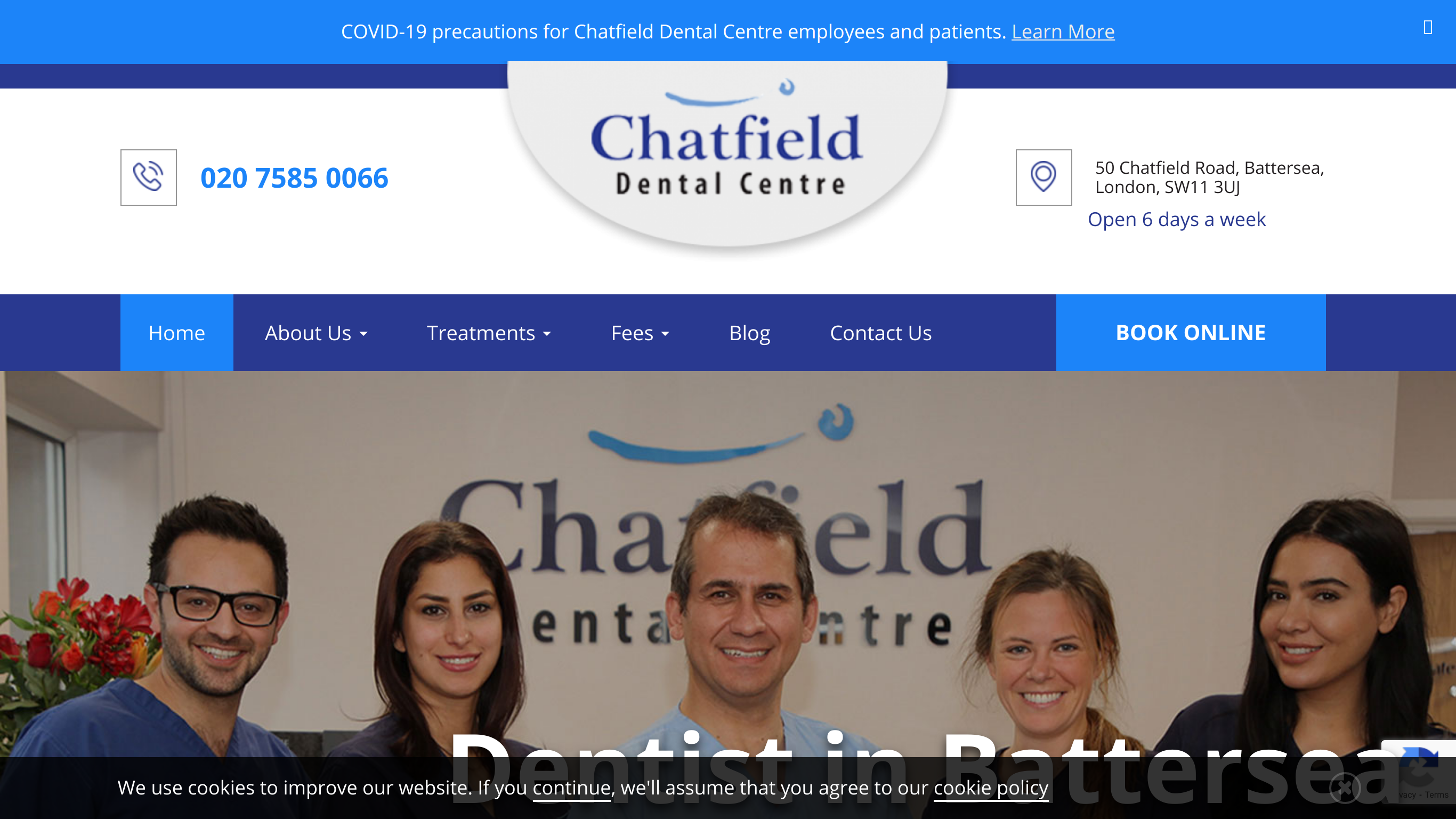 Website screenshot for Chatfield Dental Centre, London
