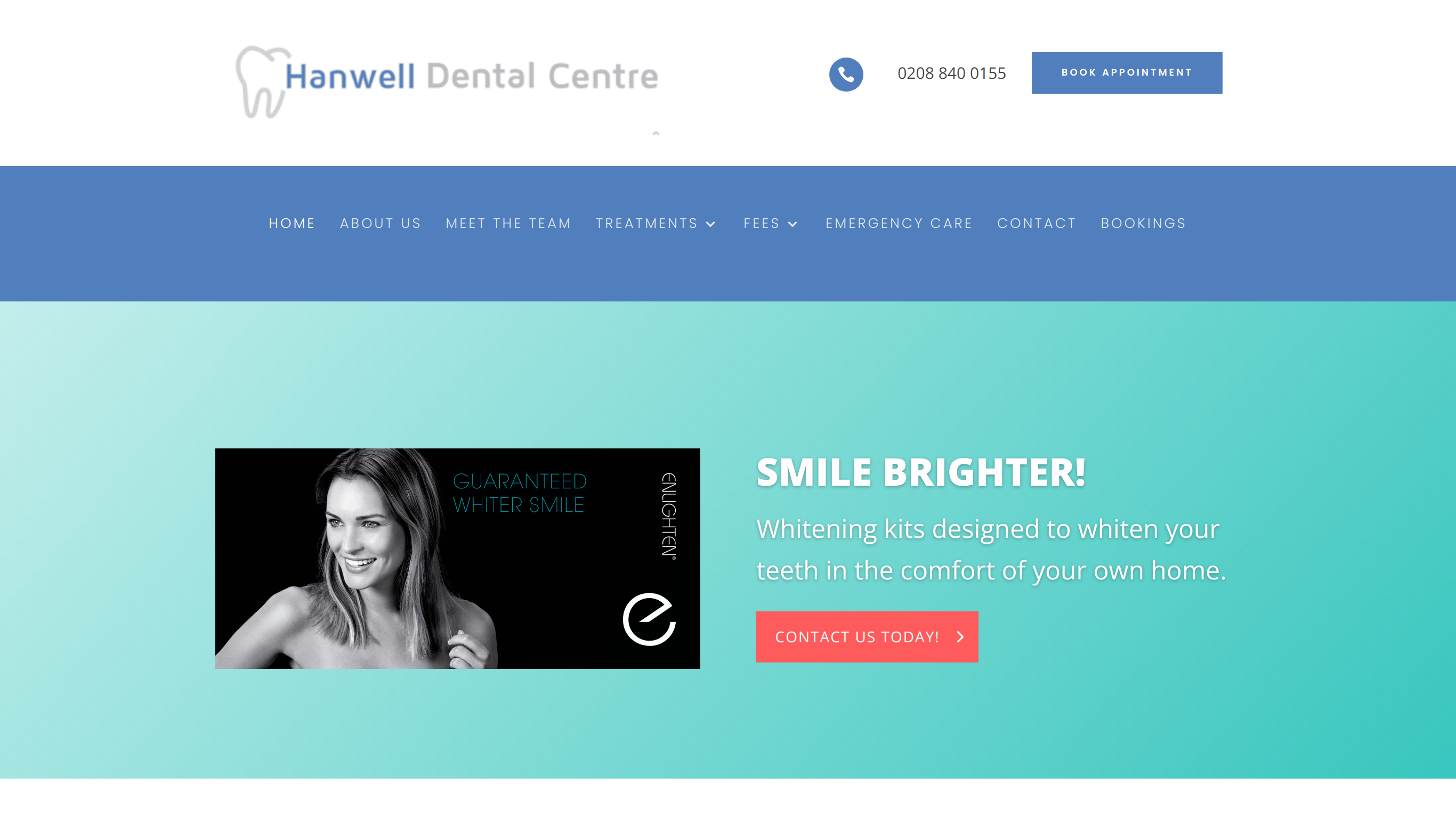 Website screenshot for Hanwell Dental Centre, London