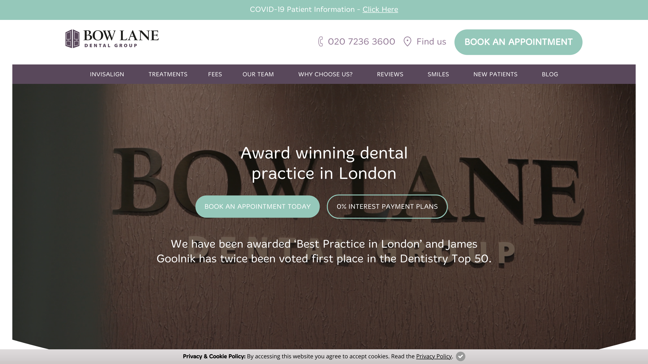 Bow Lane Dental Group Website screenshot for Bow Lane Dental Group, London