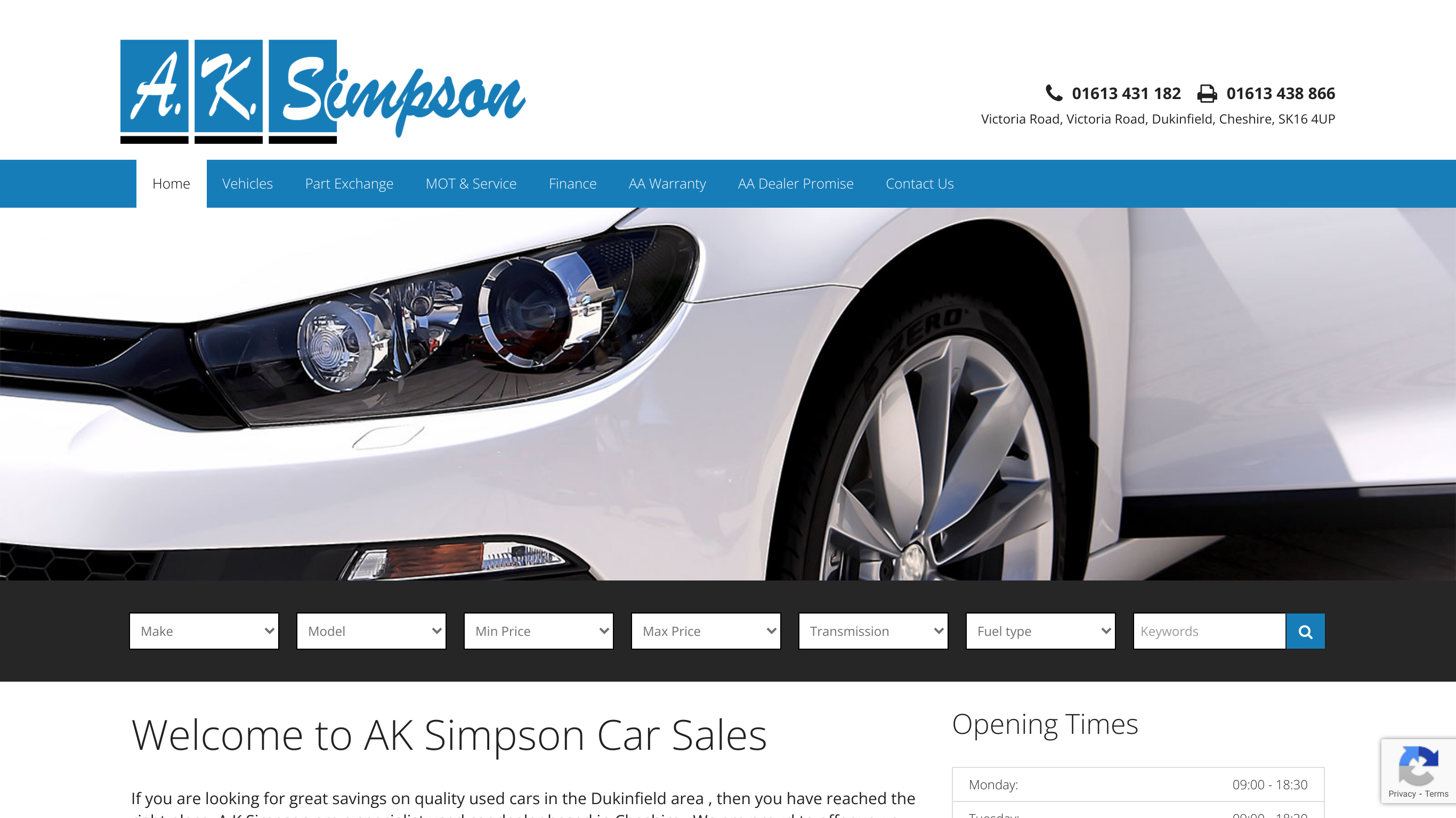 A K Simpson screenshot taken from www.aksimpsoncarsales.co.uk