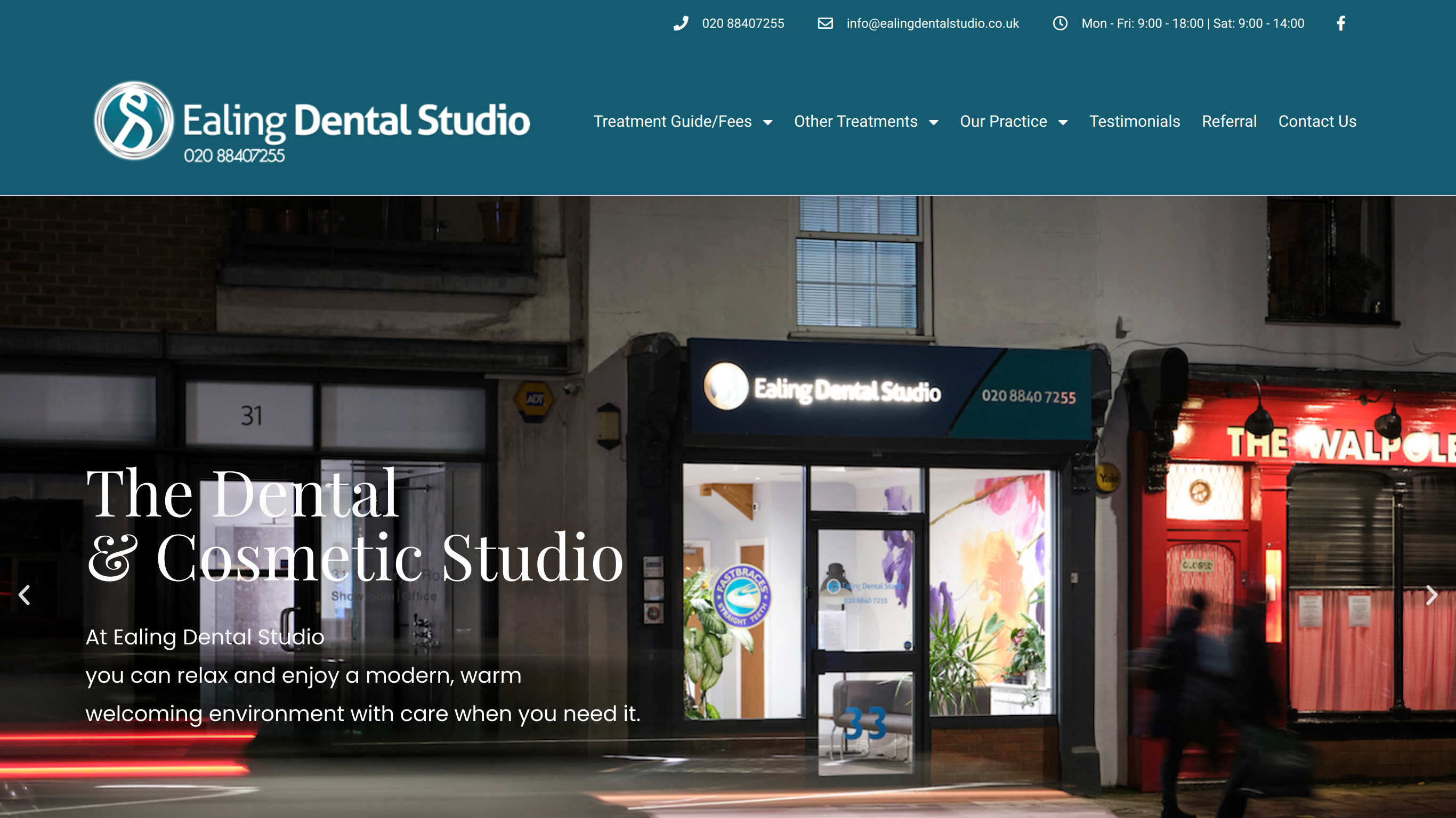 Website screenshot for Ealing Dental Studio, London