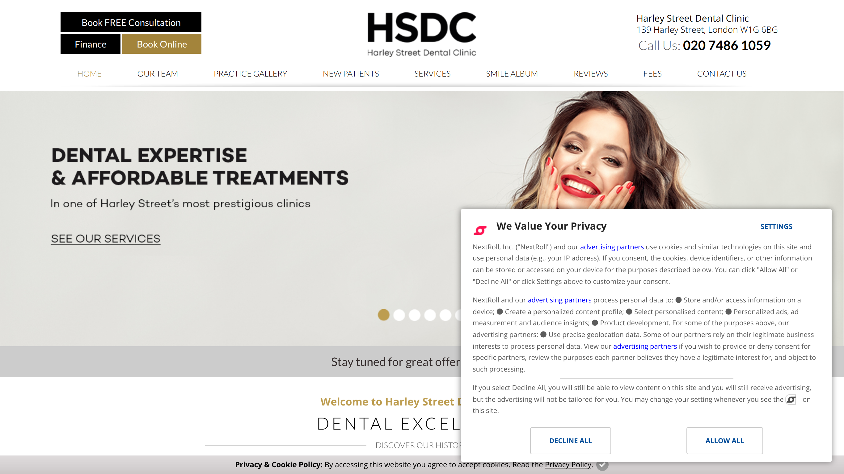 Website screenshot for Harley Street Dental Clinic, London