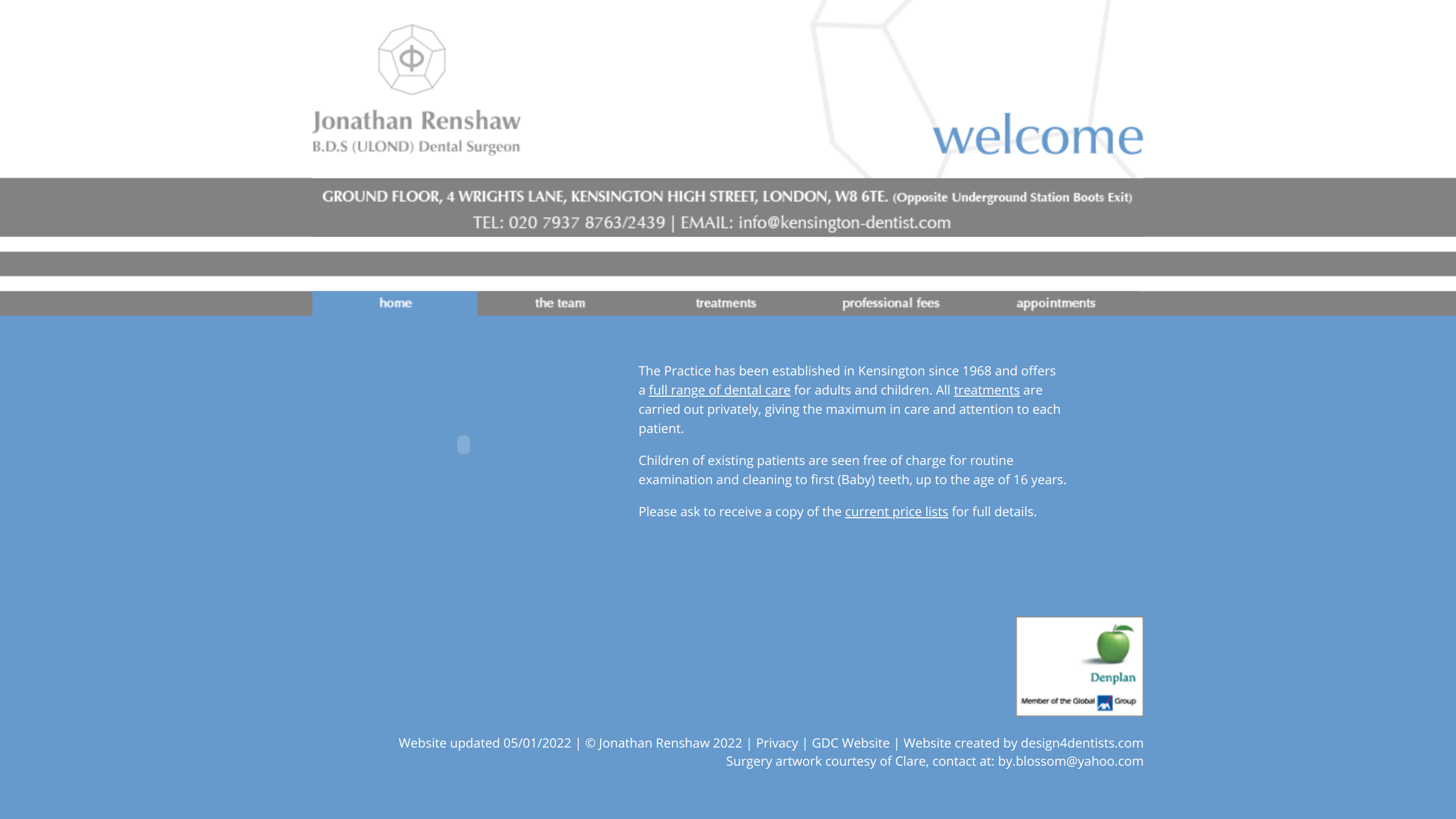 Website screenshot for Kensington Dentist, London