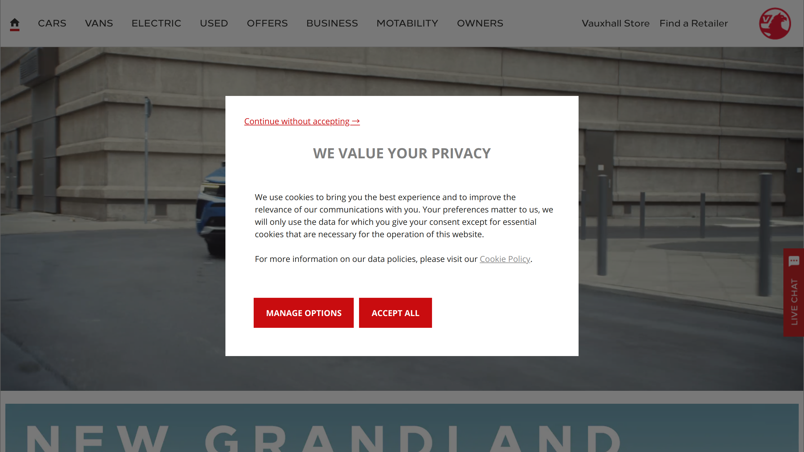 screenshot taken from www.vauxhall.co.uk